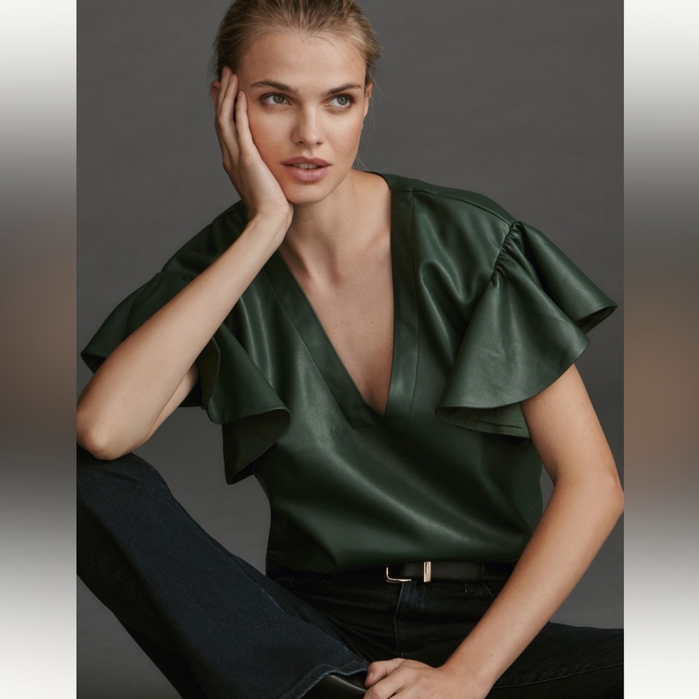 Anthropologie Maeve Cropped Ruffle Sleeve Blouse